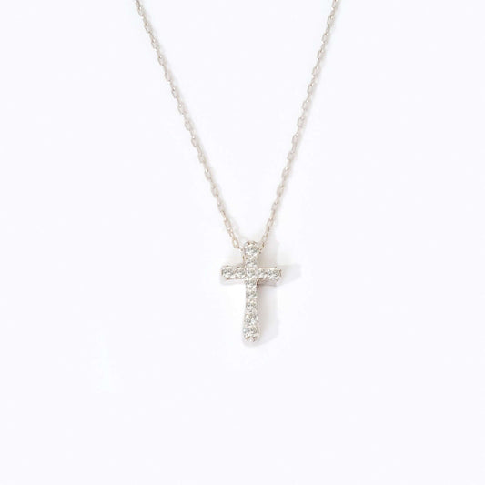 Collier pendentif croix pavé de diamants en or massif 585