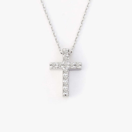 Collier croix diamant 1/10 ct au total en or blanc 585