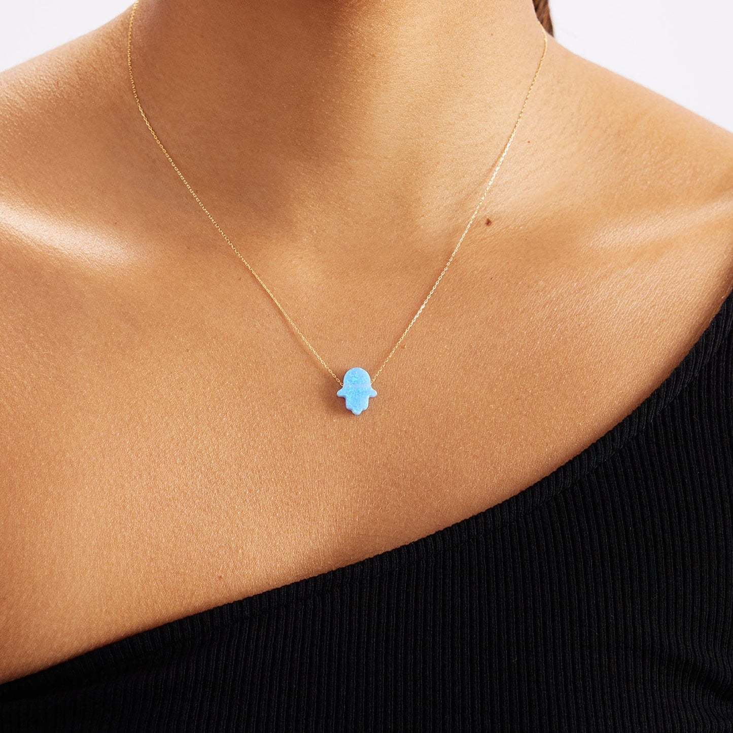 Opal Hamsa Hand Halskette