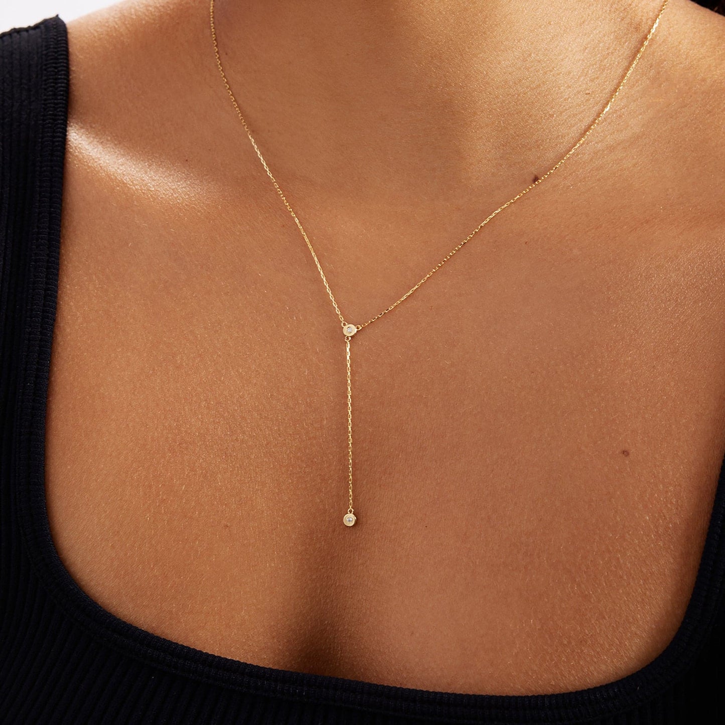 Solitaire Diamond Y-Necklace in 14K Gold
