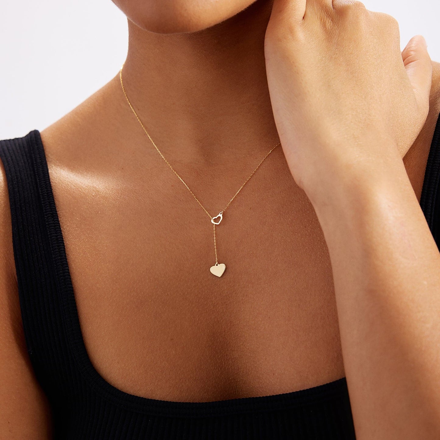 Double Heart Y-Necklace made of 585 Gold