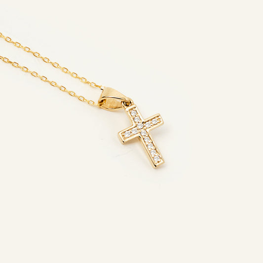Collier pendentif croix pavé de CZ en or 585