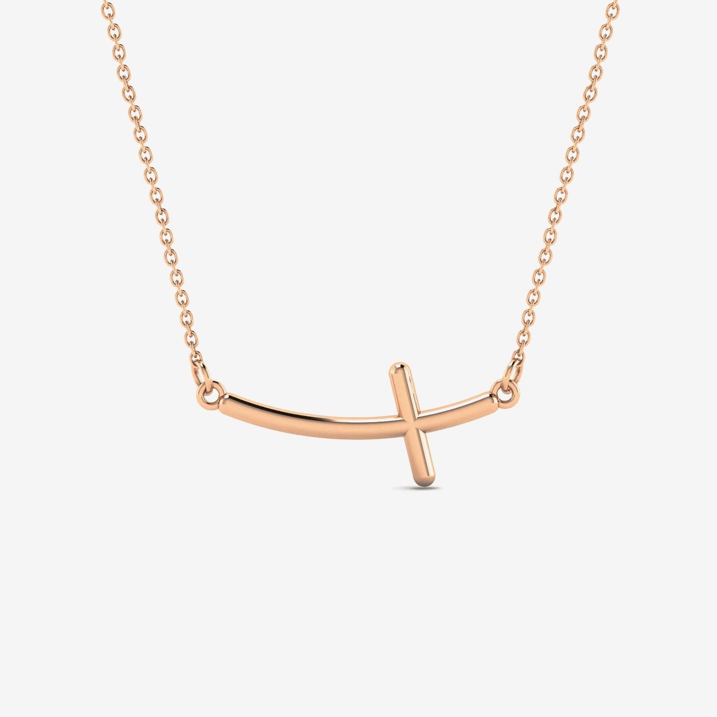 Collier croix incurvée latéralement en or 585