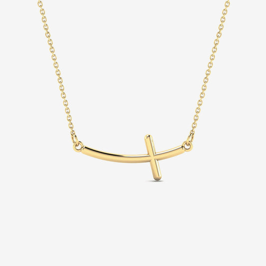 Collier croix incurvée latéralement en or 585