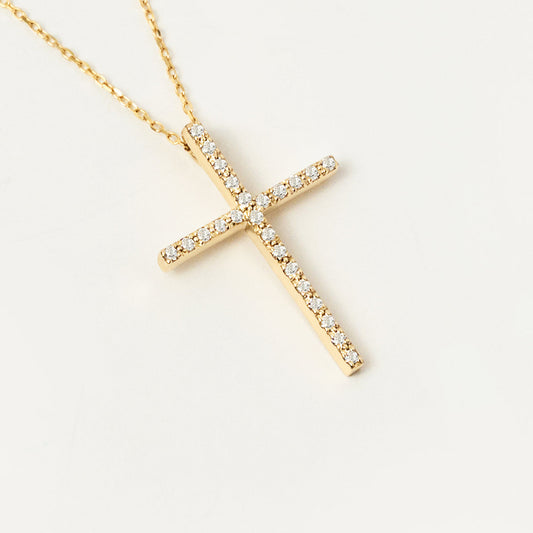 Collier croix pavé de diamants en or 585