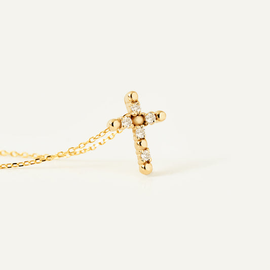 Collier croix de perles et diamants en or 585