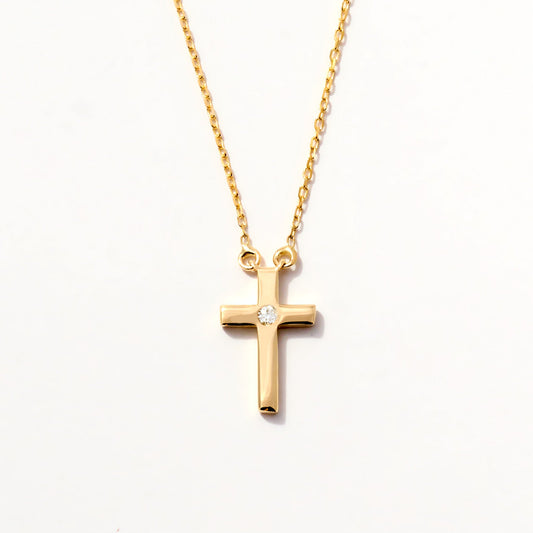 Collier croix solitaire diamant en or massif 585