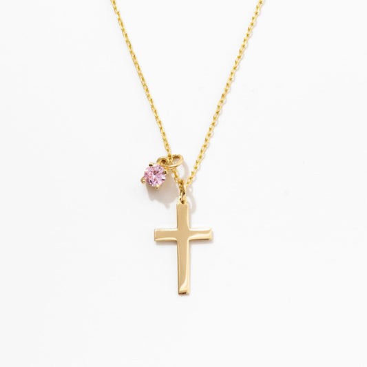 Collier croix avec pierre de naissance en or massif 585