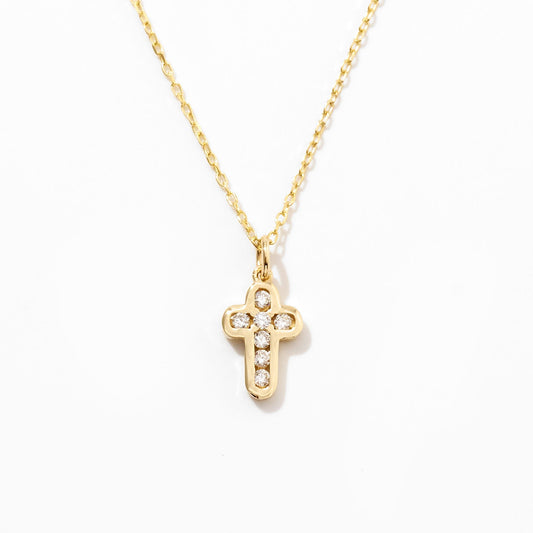 Collier petite croix de diamants en or massif 585
