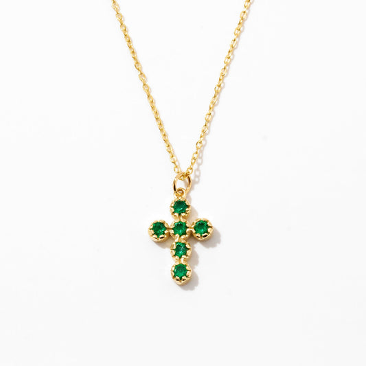 Collier croix émeraude en or massif 585
