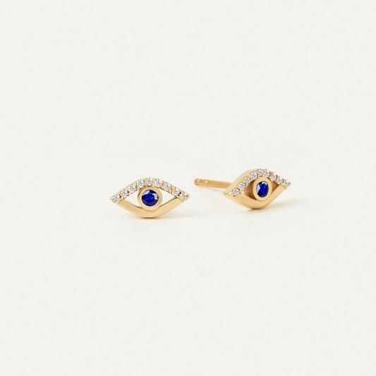 Diamond and Birthstone Evil Eye Stud Earrings in 14K Gold