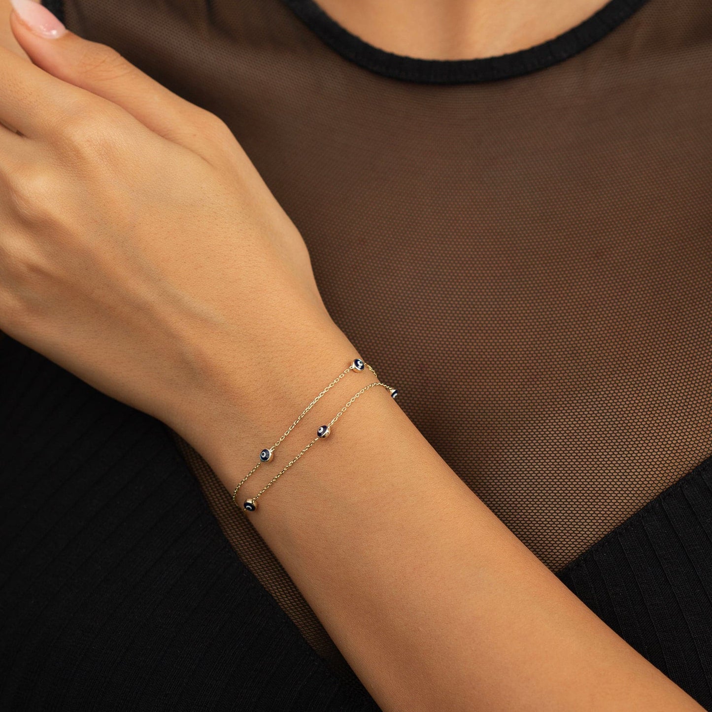 Doppelstrang Evil Eye Station Armband