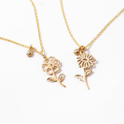 Geburtsblume mit Diamant Halskette