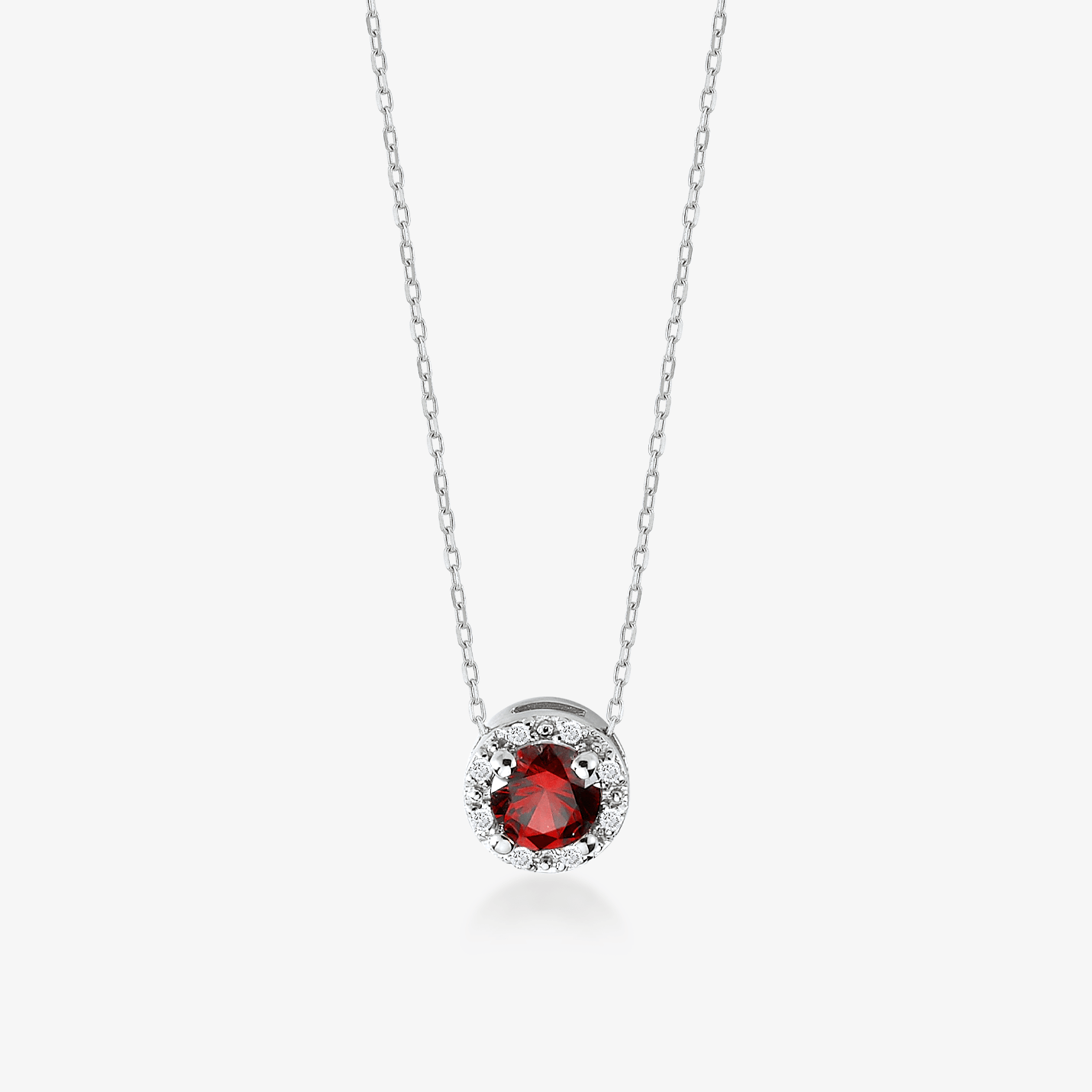 Halskette mit Rahmenanhänger aus Diamanten und Rubinen