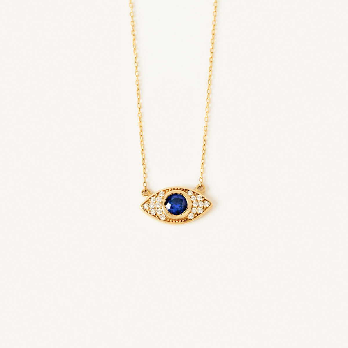 Halskette mit Diamant-Pavé-Böse-Auge und Saphir