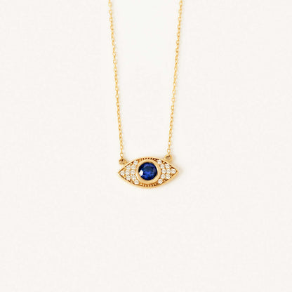 Halskette mit Diamant-Pavé-Böse-Auge und Saphir