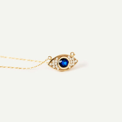 Halskette mit Diamant-Pavé-Böse-Auge und Saphir