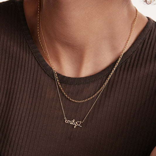 Handwriting Name Necklace with Heart in 585 Solid Gold