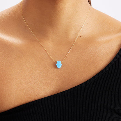 Opal Hamsa Hand Halskette