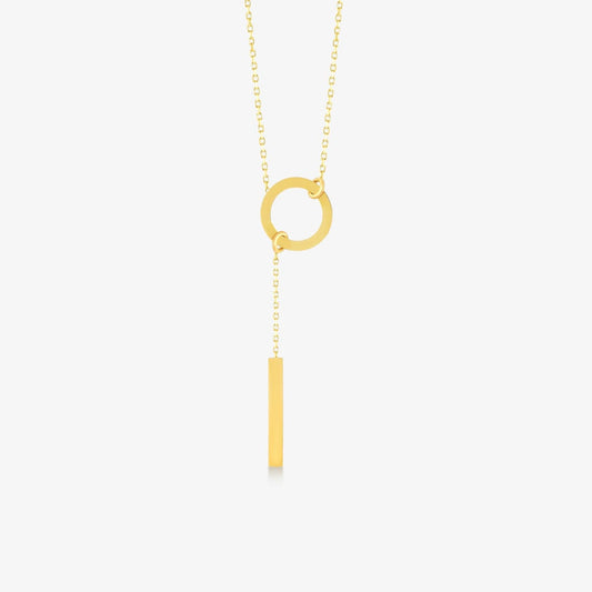 Vertical Bar and Circle Y-Necklace in 14K Gold