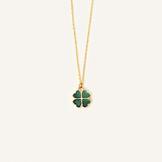 Collier trèfle vert en or massif 585