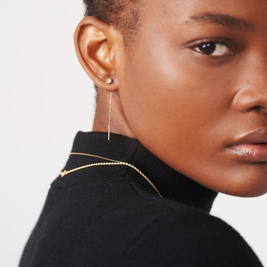 Solitaire earrings made of 585 solid gold with threader