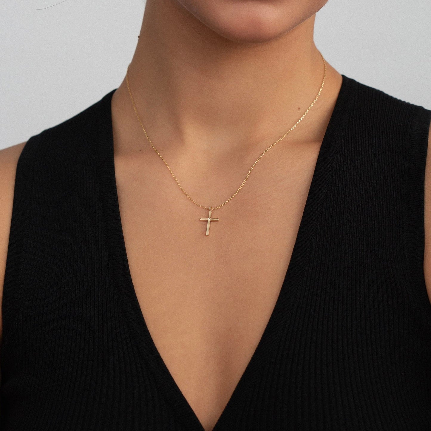 Solitär-Kreuz-Diamant-Halskette