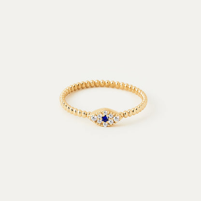 Perlenbesetzter Diamant- und Saphir-Böse-Augen-Ring