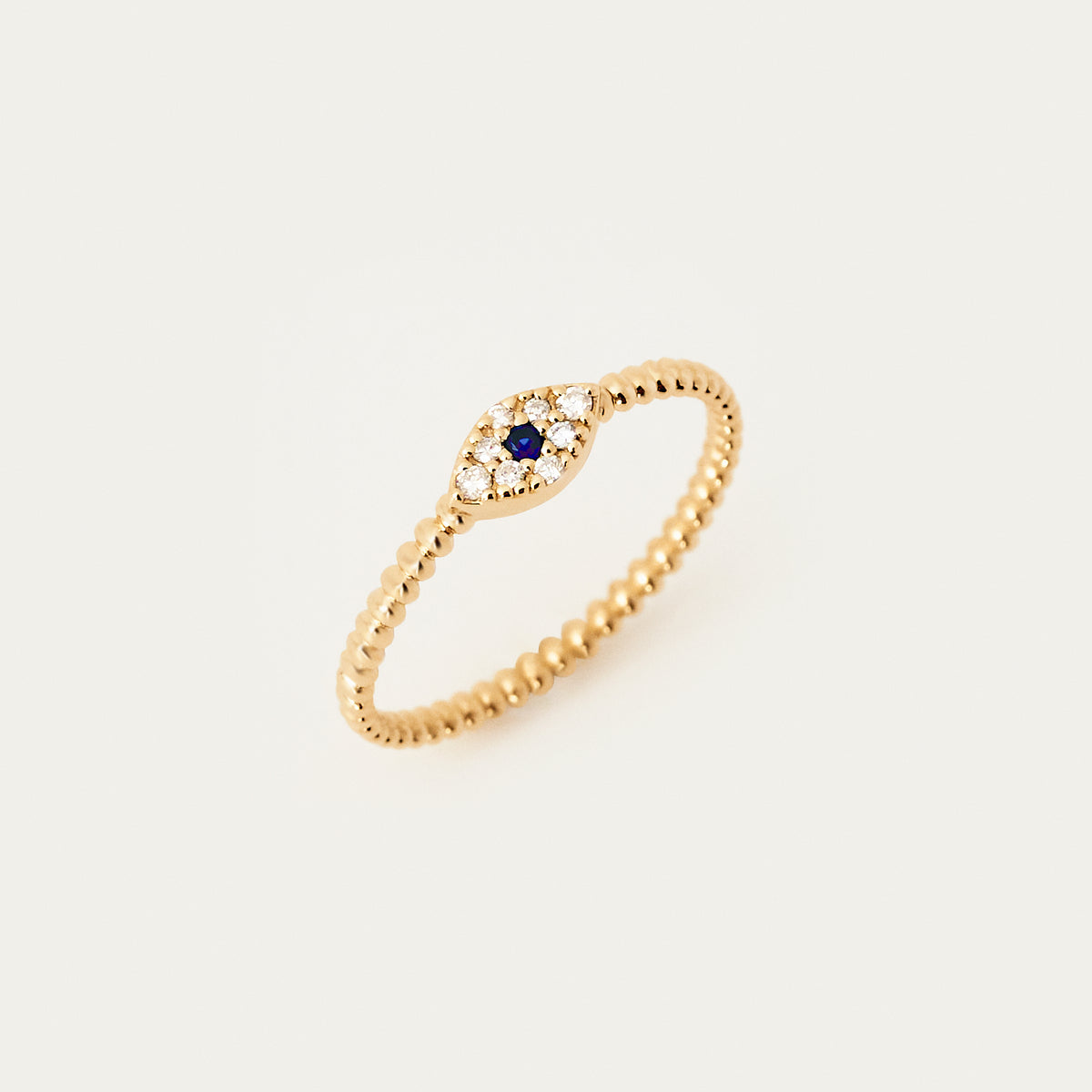 Perlenbesetzter Diamant- und Saphir-Böse-Augen-Ring