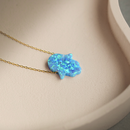 Opal Hamsa Hand Halskette