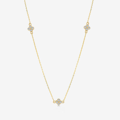 Collier station de fleurs en diamant en or massif 585